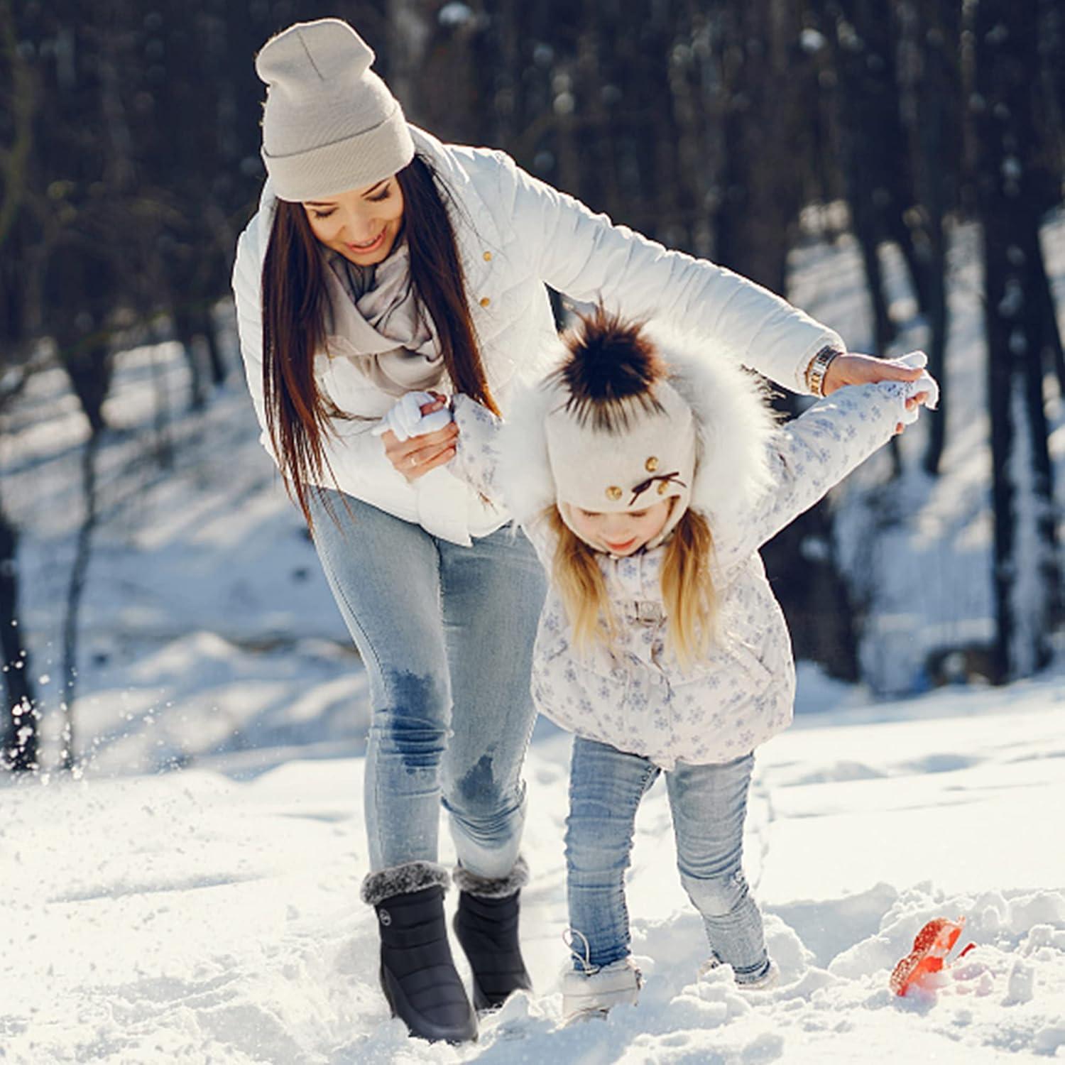 imageWomen Winter Snow Boots Waterproof Mid Calf Womens Boots with Fur Lined Anti Slip Zipper Booties Comfortale Outdoor ShoesBlack