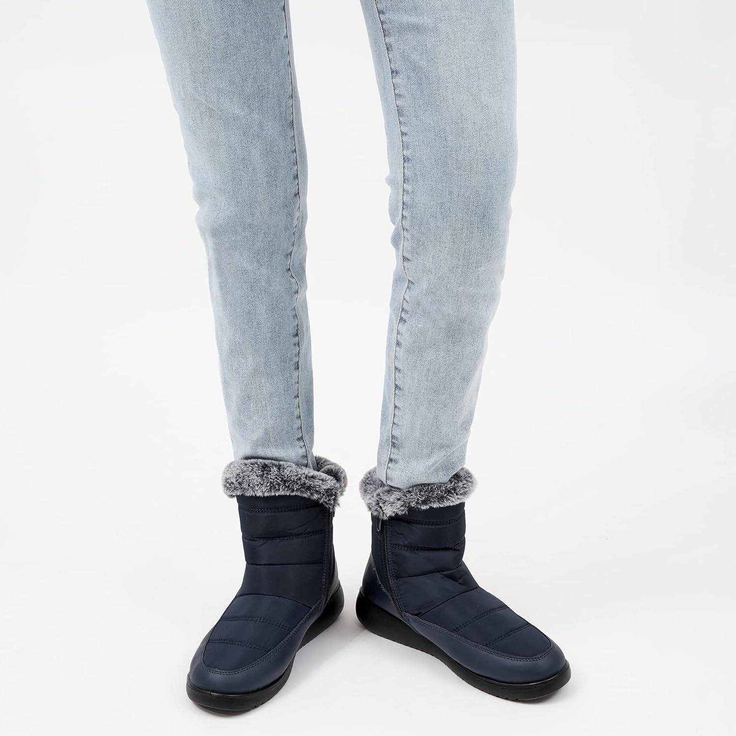 imageWomen Winter Snow Boots Waterproof Mid Calf Womens Boots with Fur Lined Anti Slip Zipper Booties Comfortale Outdoor ShoesDarkblue