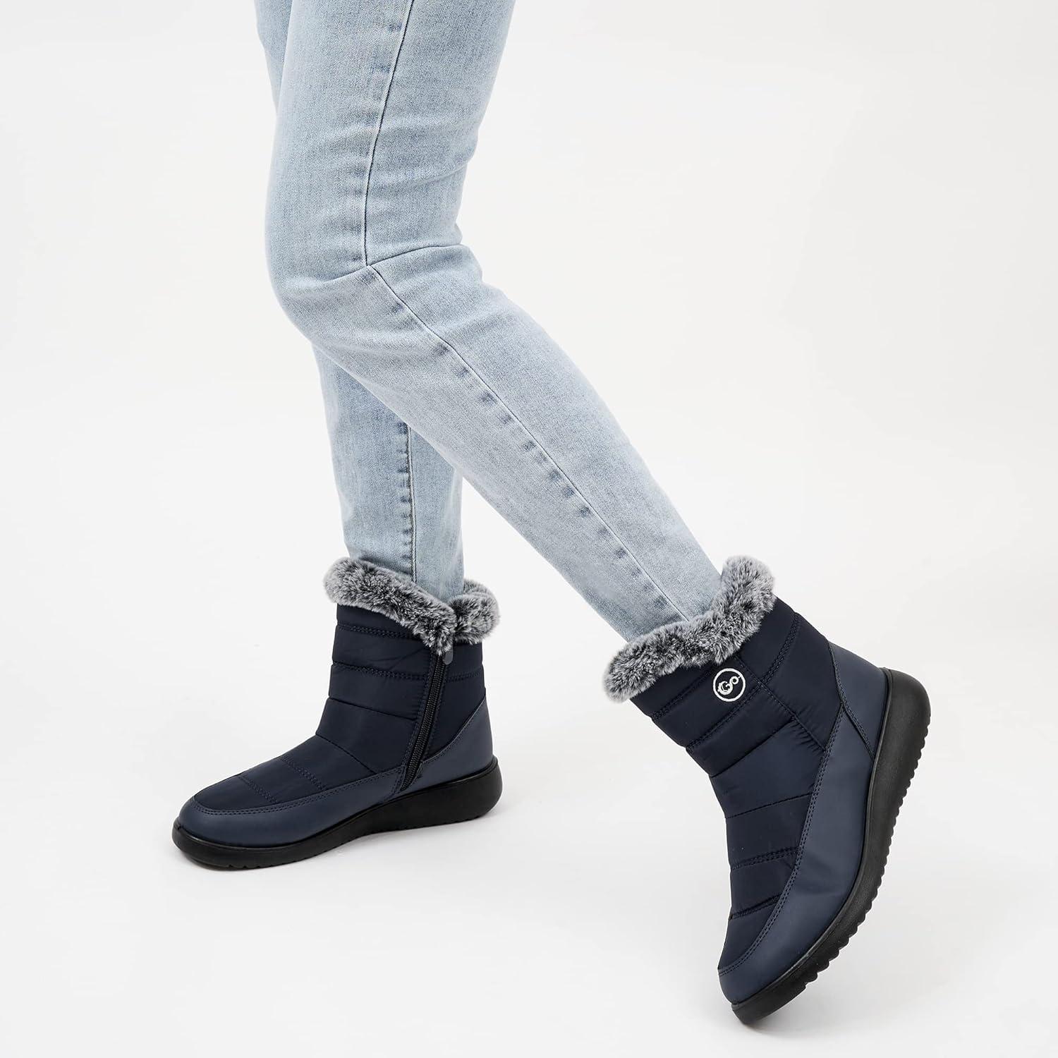 imageWomen Winter Snow Boots Waterproof Mid Calf Womens Boots with Fur Lined Anti Slip Zipper Booties Comfortale Outdoor ShoesDarkblue