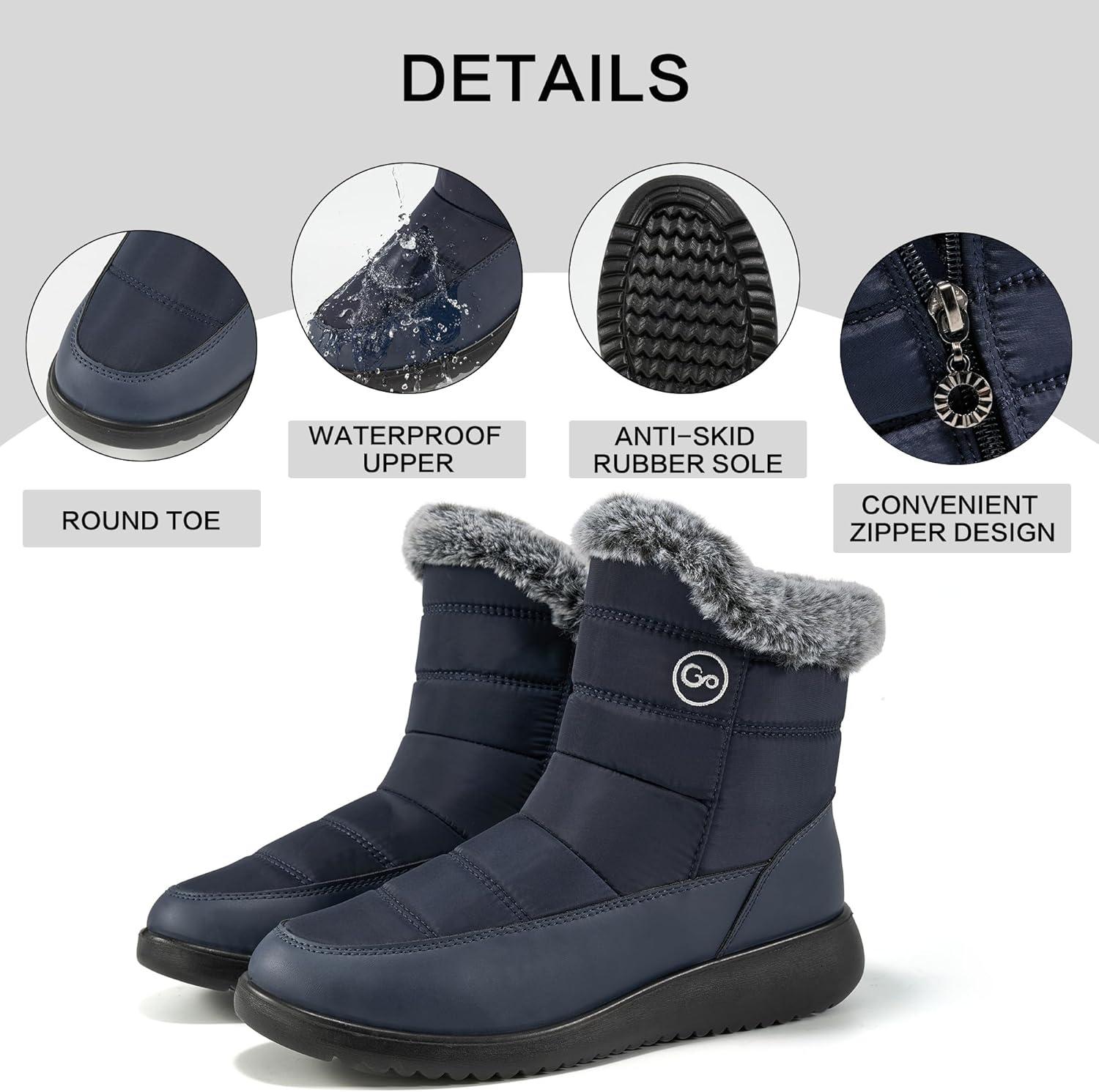 imageWomen Winter Snow Boots Waterproof Mid Calf Womens Boots with Fur Lined Anti Slip Zipper Booties Comfortale Outdoor ShoesDarkblue