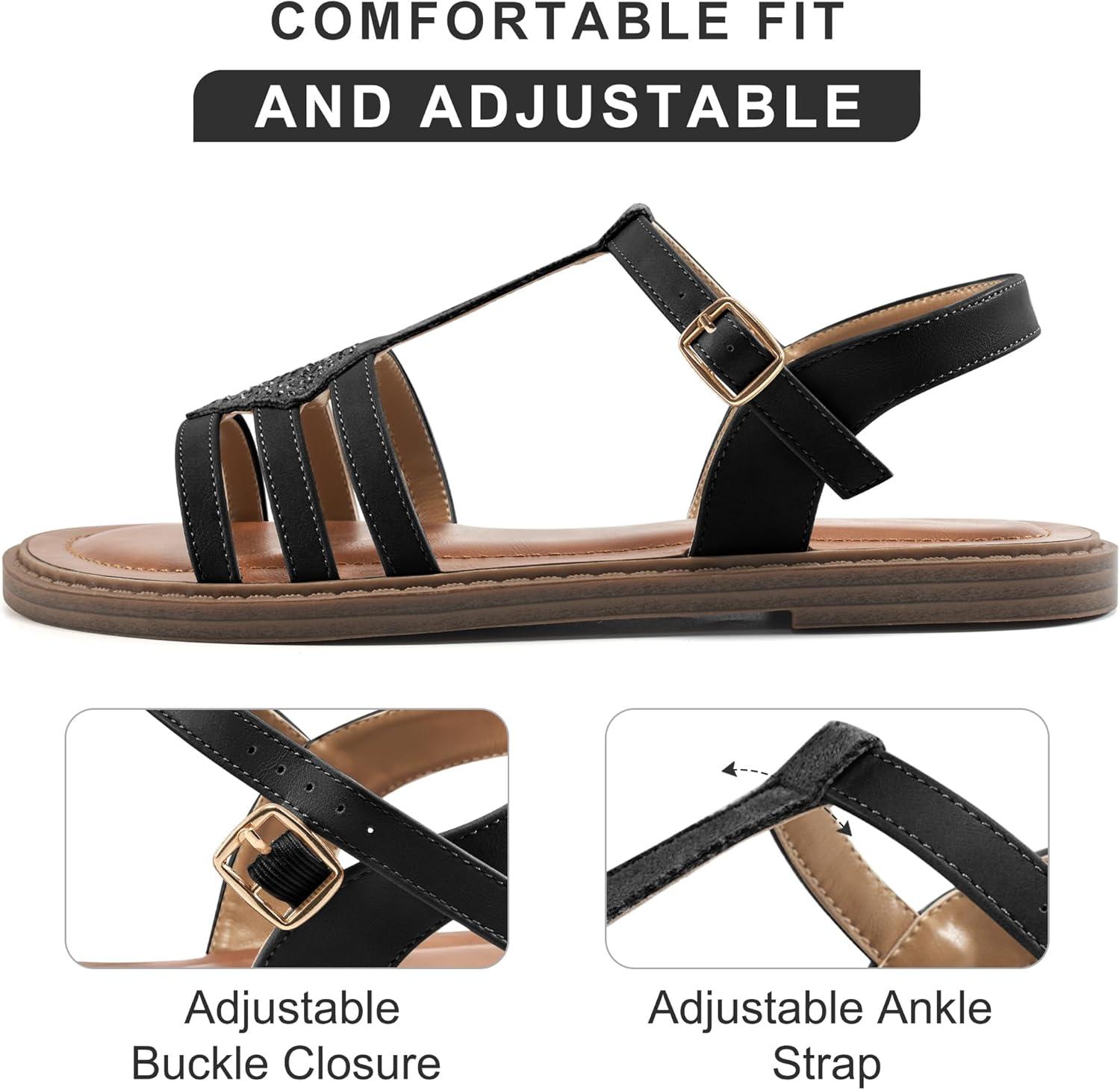 imageWomens Flat Sandals Dressy Comfortable Casual Walking Sandals Women  Trendy Wedding Ladies SandalBlack