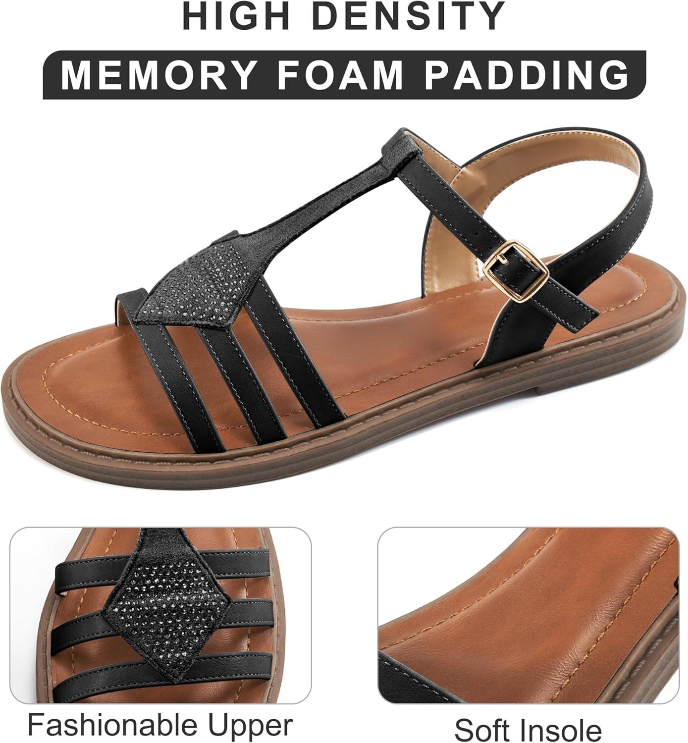 imageWomens Flat Sandals Dressy Comfortable Casual Walking Sandals Women  Trendy Wedding Ladies SandalBlack