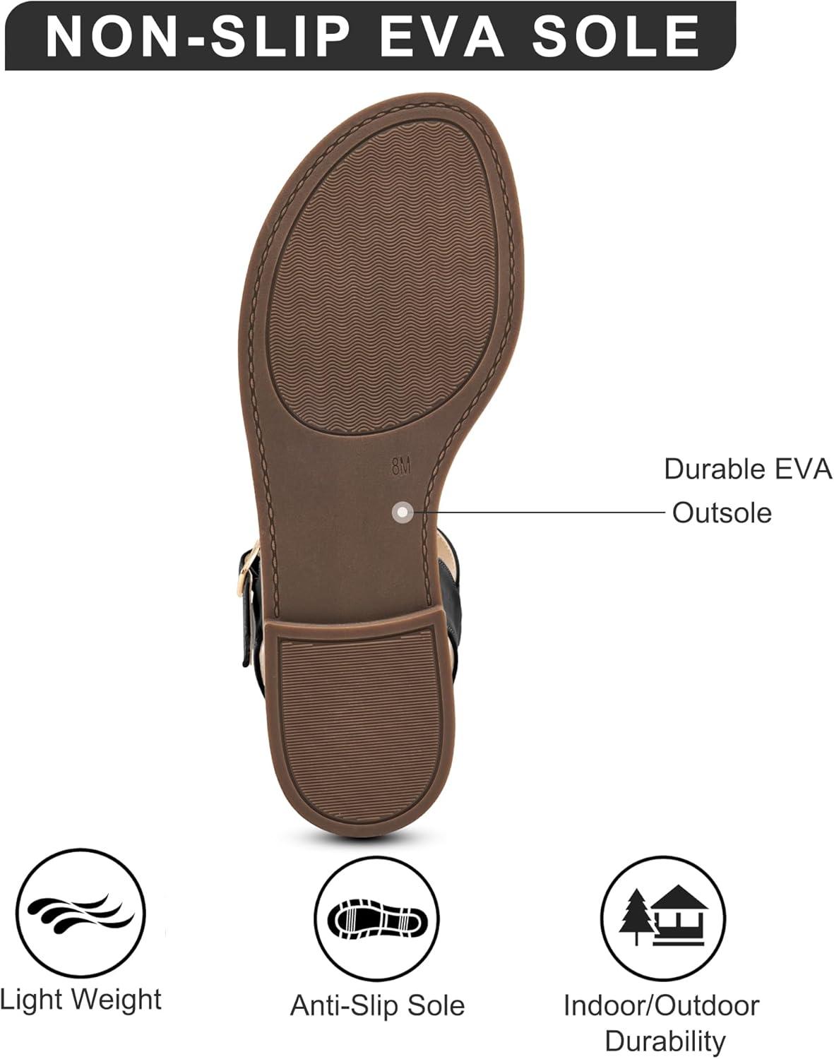 imageWomens Flat Sandals Dressy Comfortable Casual Walking Sandals Women  Trendy Wedding Ladies SandalBlack