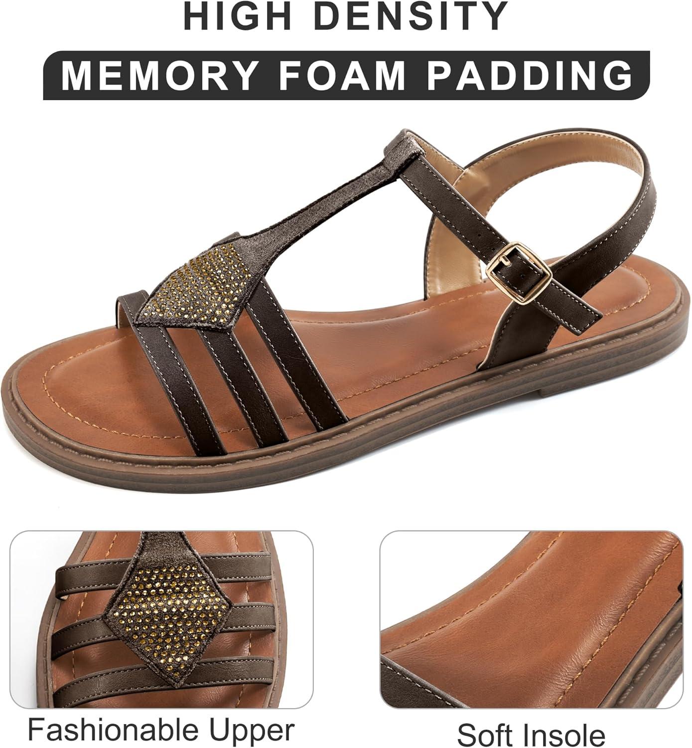 imageWomens Flat Sandals Dressy Comfortable Casual Walking Sandals Women  Trendy Wedding Ladies SandalCoffee