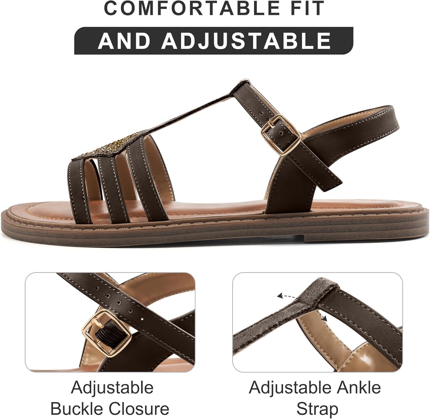 imageWomens Flat Sandals Dressy Comfortable Casual Walking Sandals Women  Trendy Wedding Ladies SandalCoffee