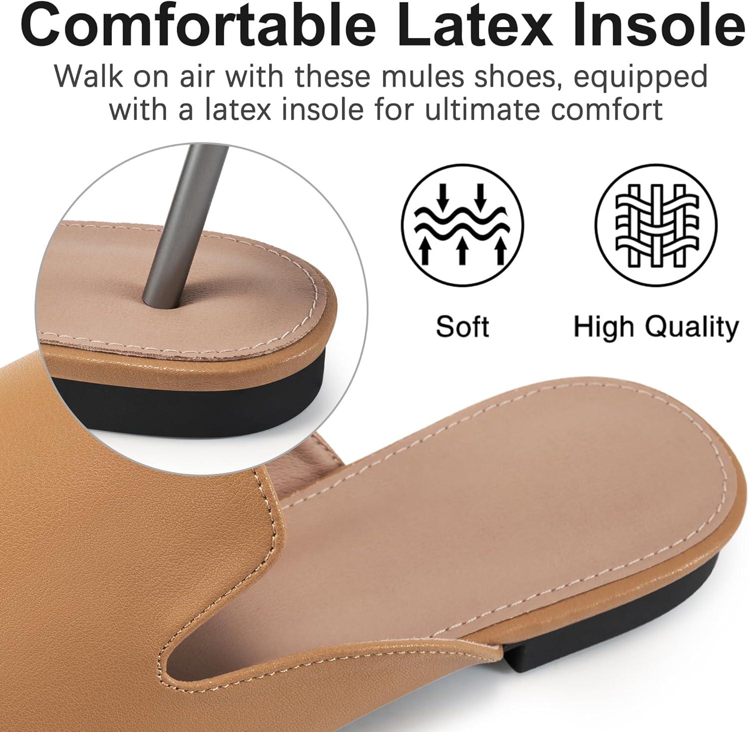 imageWomens Mules Work Shoes Comfortable Dress Slip On 2025 Flats for Indoor Outdoor WalkingBrown