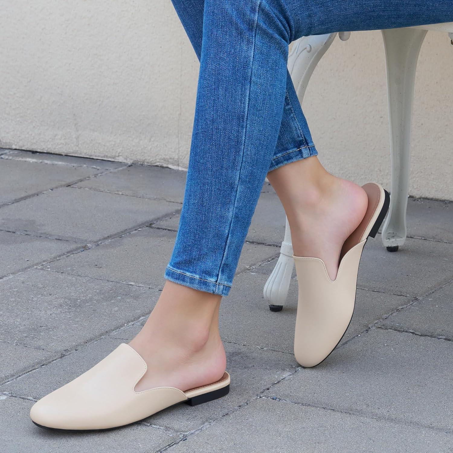 imageWomens Mules Work Shoes Comfortable Dress Slip On 2025 Flats for Indoor Outdoor WalkingBrown