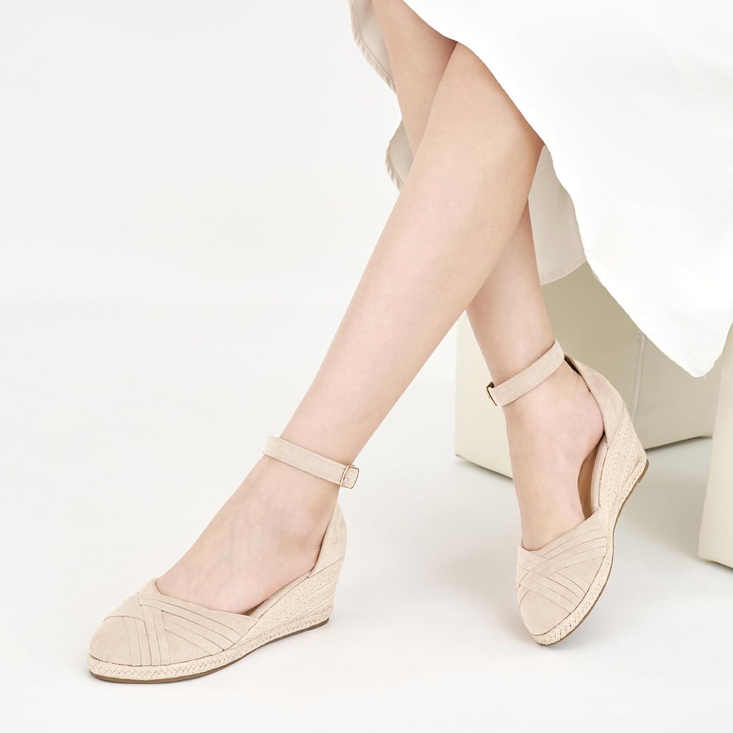 imageWomens Wedge Sandals Dressy Ankle Strap Espadrille Wedges for Women  Casual Closed Toe Wedding ShoesApricot