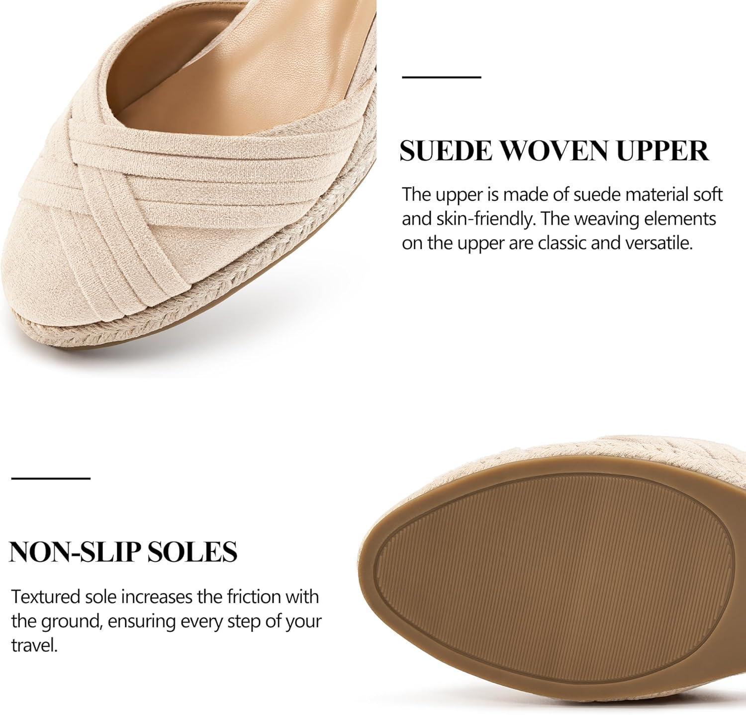 imageWomens Wedge Sandals Dressy Ankle Strap Espadrille Wedges for Women  Casual Closed Toe Wedding ShoesApricot