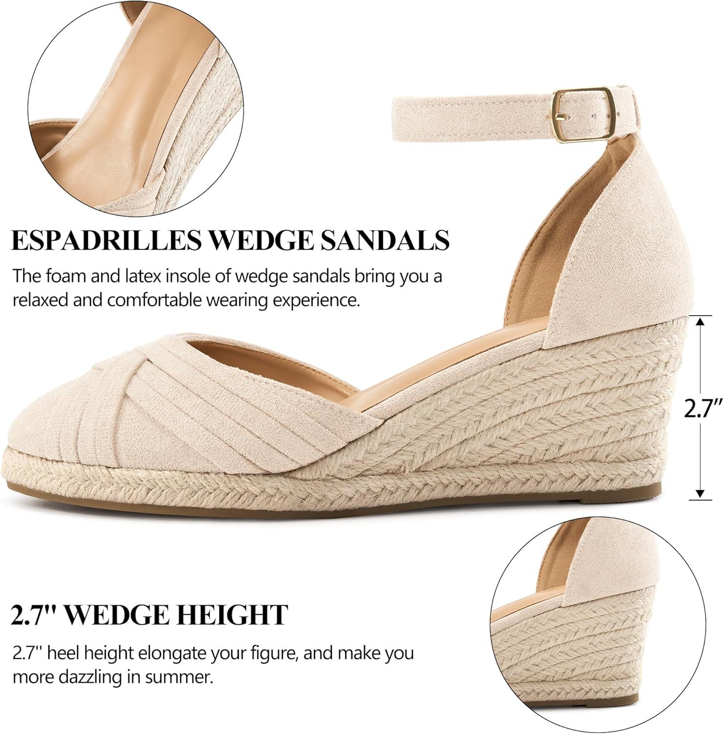 imageWomens Wedge Sandals Dressy Ankle Strap Espadrille Wedges for Women  Casual Closed Toe Wedding ShoesApricot