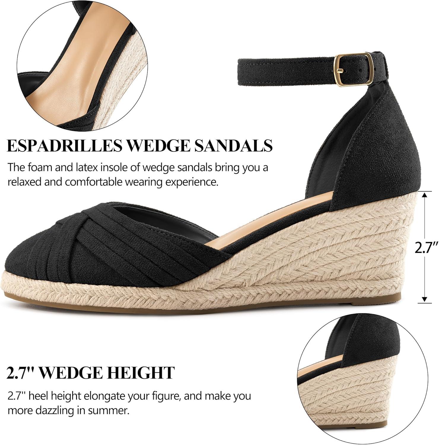 imageWomens Wedge Sandals Dressy Ankle Strap Espadrille Wedges for Women  Casual Closed Toe Wedding ShoesBlack