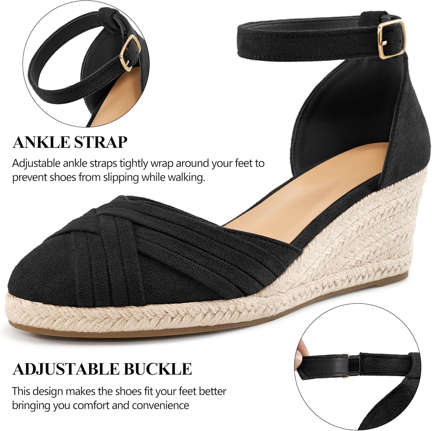 imageWomens Wedge Sandals Dressy Ankle Strap Espadrille Wedges for Women  Casual Closed Toe Wedding ShoesBlack