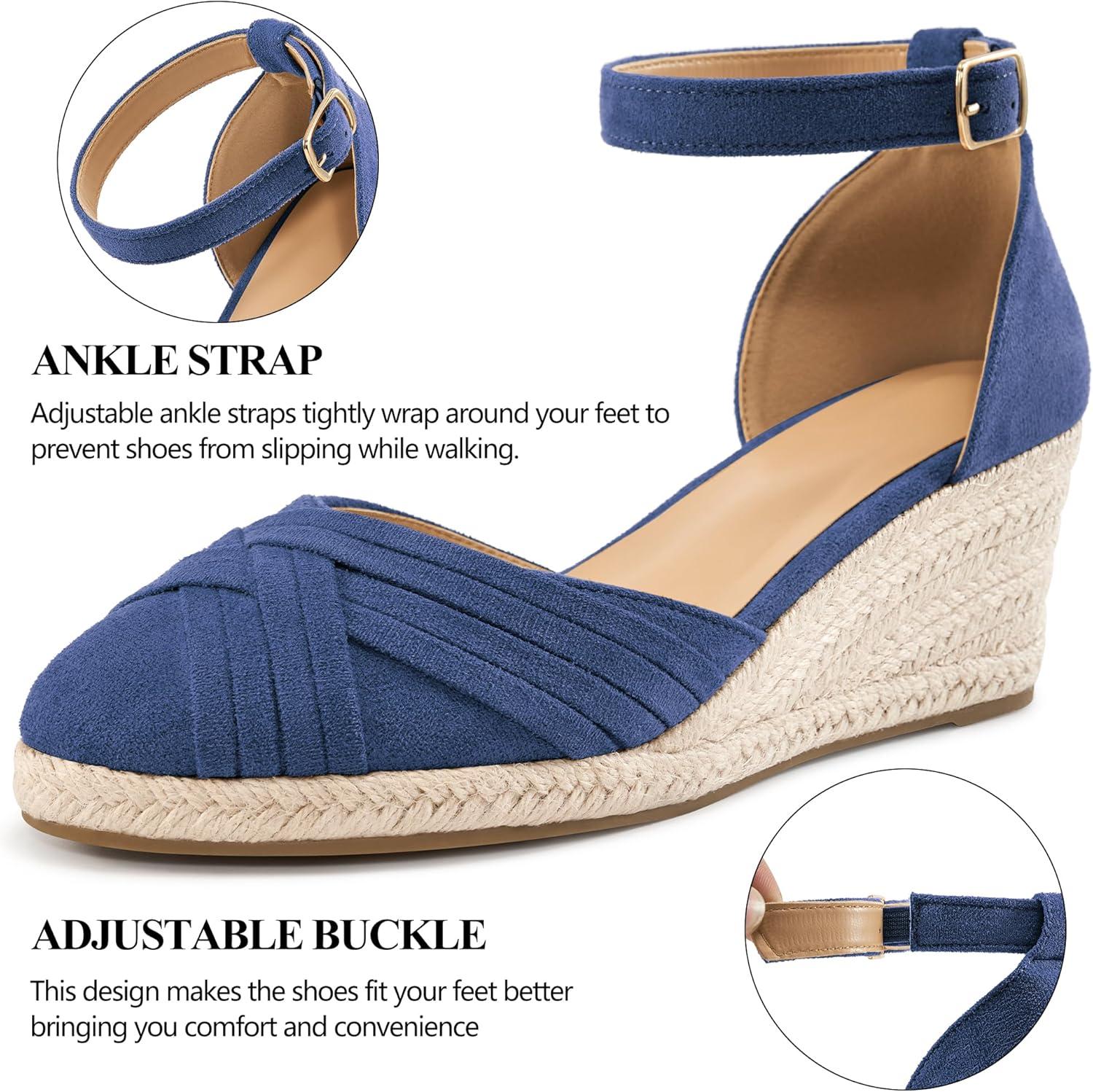 imageWomens Wedge Sandals Dressy Ankle Strap Espadrille Wedges for Women  Casual Closed Toe Wedding ShoesBlue