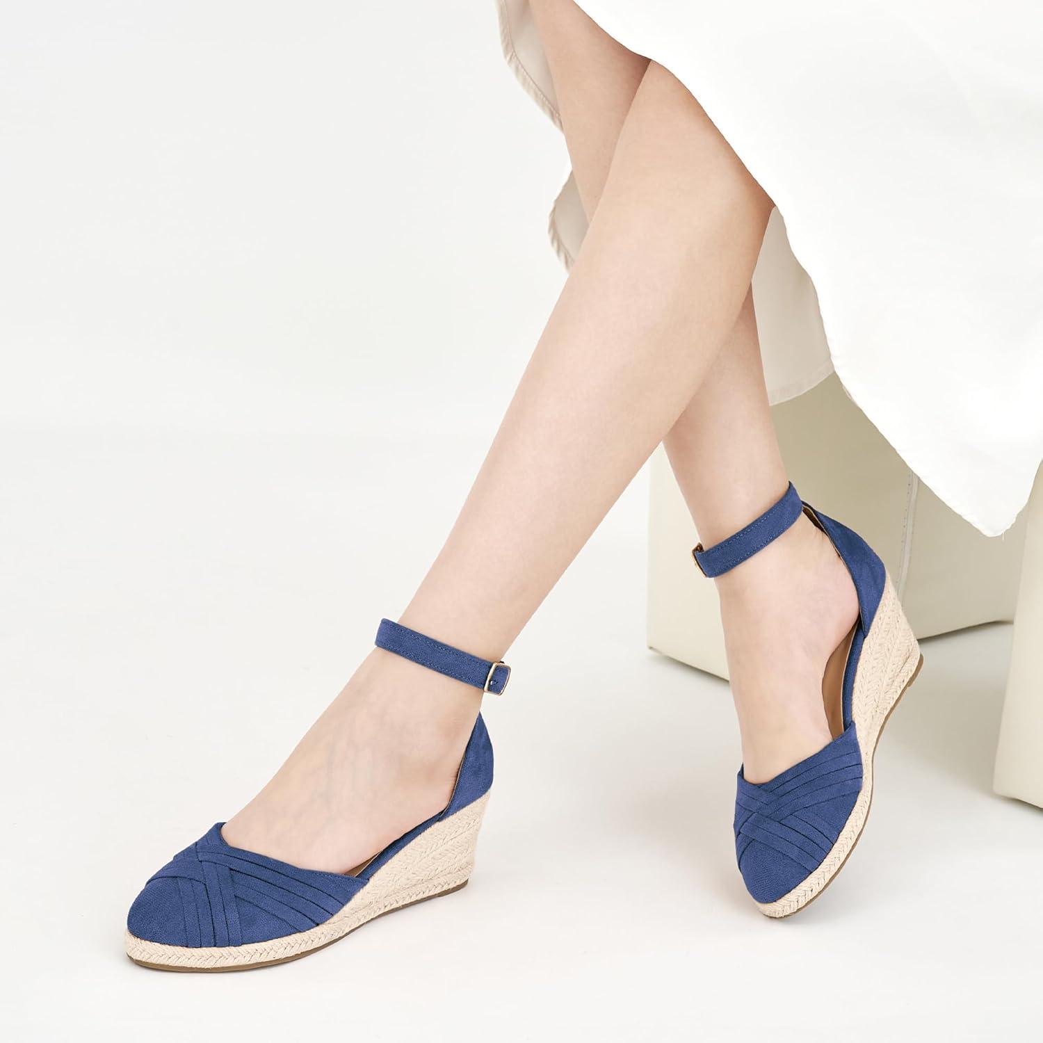 imageWomens Wedge Sandals Dressy Ankle Strap Espadrille Wedges for Women  Casual Closed Toe Wedding ShoesBlue