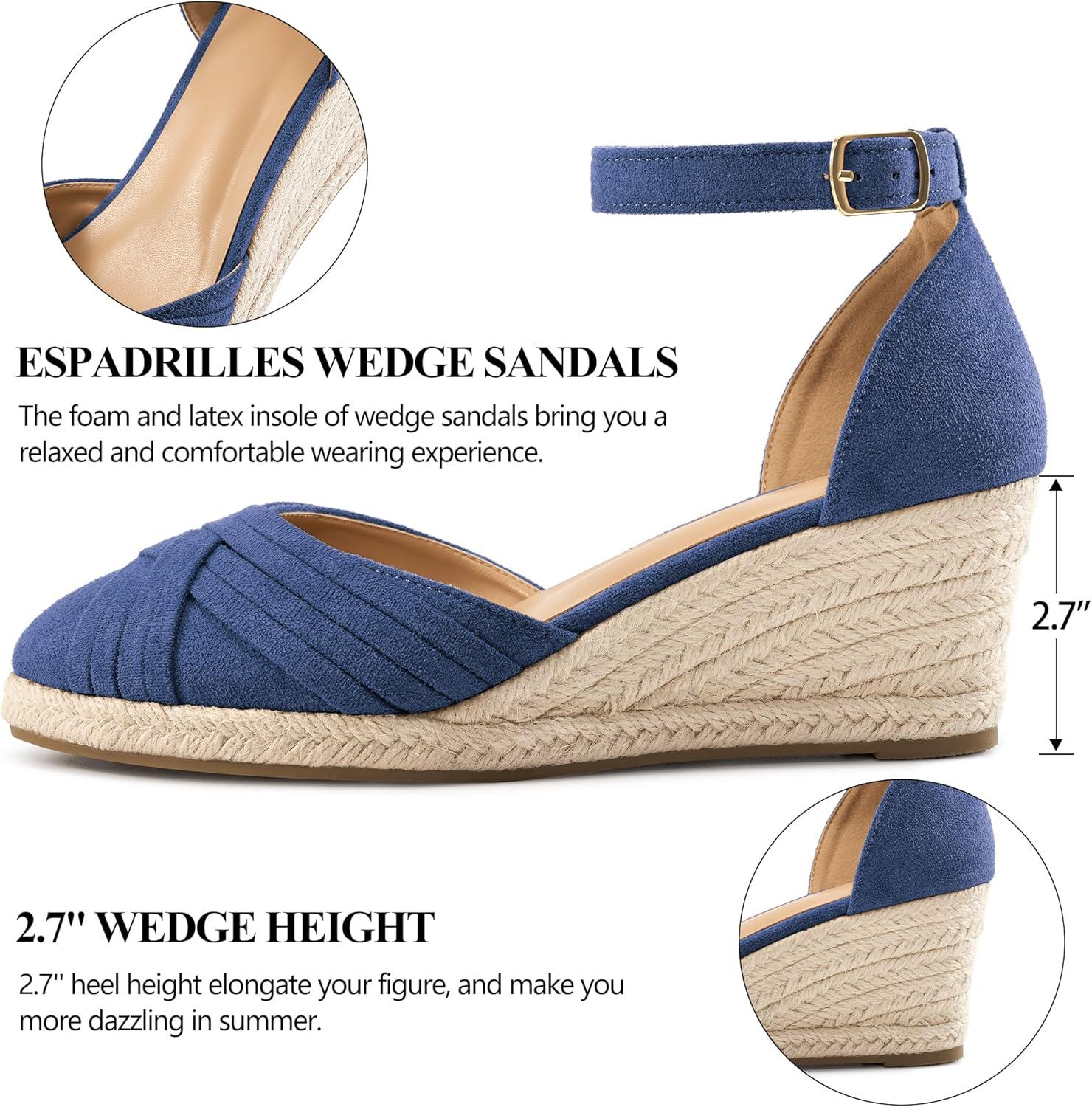 imageWomens Wedge Sandals Dressy Ankle Strap Espadrille Wedges for Women  Casual Closed Toe Wedding ShoesBlue