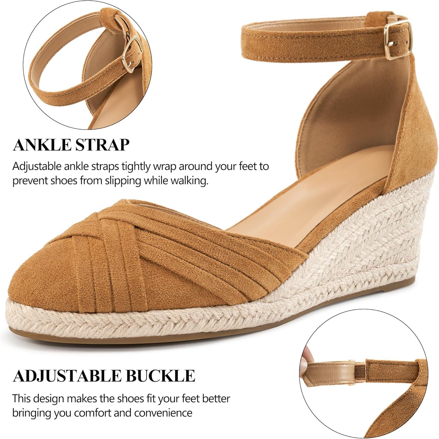 imageWomens Wedge Sandals Dressy Ankle Strap Espadrille Wedges for Women  Casual Closed Toe Wedding ShoesBrown