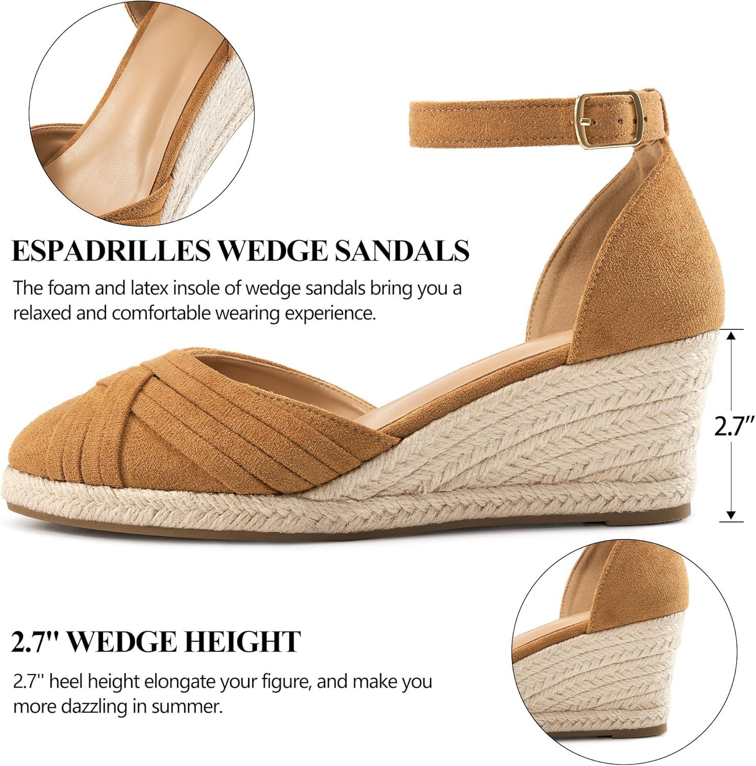 imageWomens Wedge Sandals Dressy Ankle Strap Espadrille Wedges for Women  Casual Closed Toe Wedding ShoesBrown