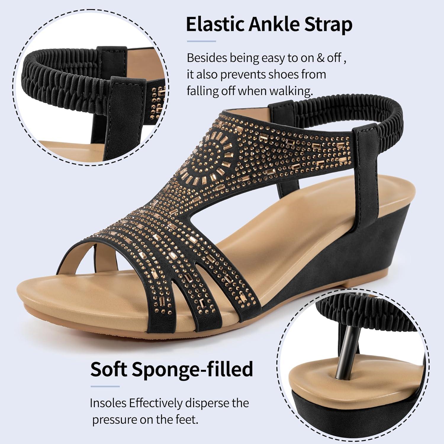 imageWomens Wedge Sandals Platform  Comfortable Open Toe Wedge Sandals Women Dressy Summer  Fashion Ladies Party WedgesBlack