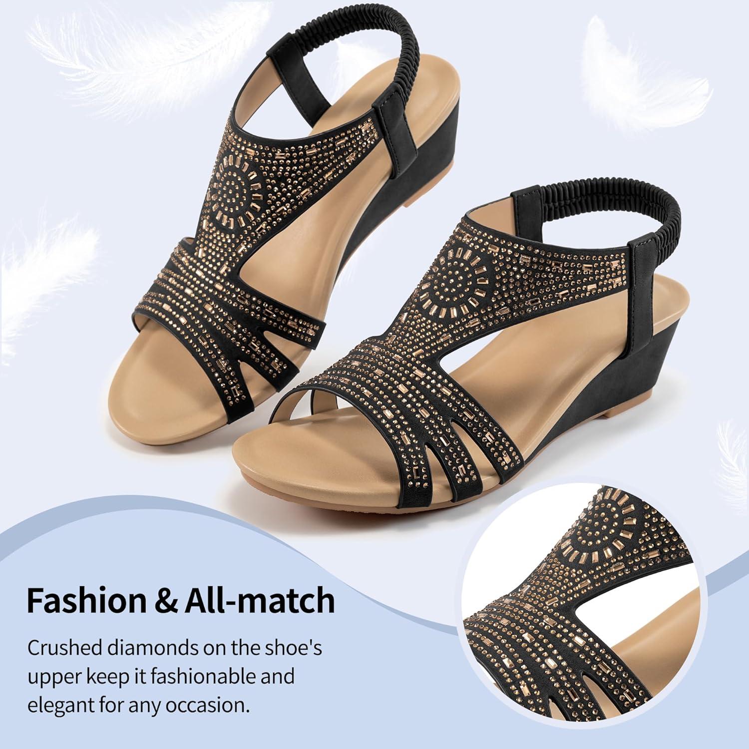 imageWomens Wedge Sandals Platform  Comfortable Open Toe Wedge Sandals Women Dressy Summer  Fashion Ladies Party WedgesBlack