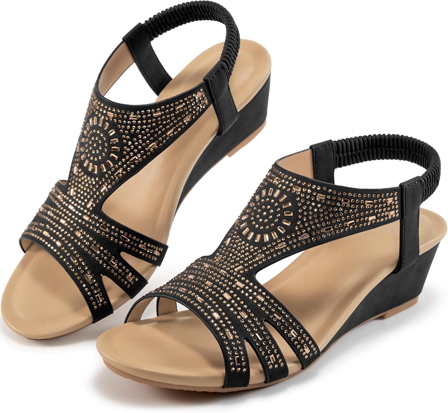 imageWomens Wedge Sandals Platform  Comfortable Open Toe Wedge Sandals Women Dressy Summer  Fashion Ladies Party WedgesBlack