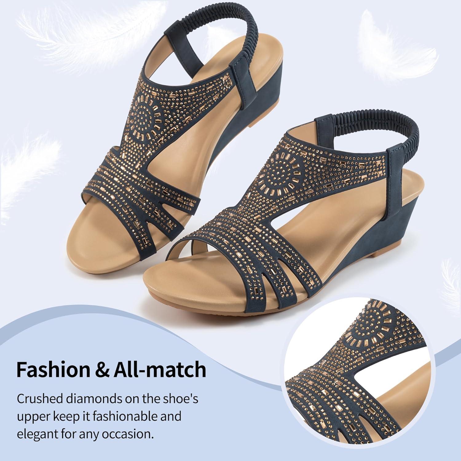 imageWomens Wedge Sandals Platform  Comfortable Open Toe Wedge Sandals Women Dressy Summer  Fashion Ladies Party WedgesBlue
