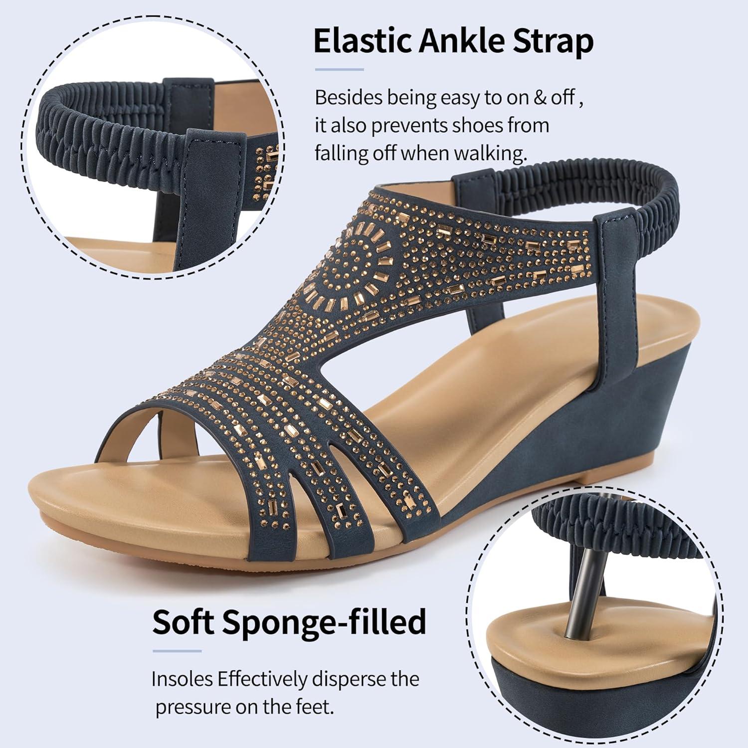 imageWomens Wedge Sandals Platform  Comfortable Open Toe Wedge Sandals Women Dressy Summer  Fashion Ladies Party WedgesBlue