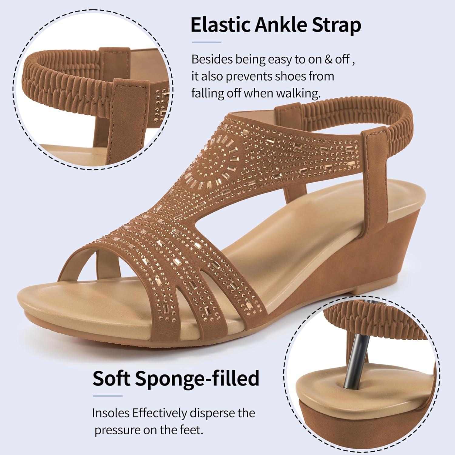 imageWomens Wedge Sandals Platform  Comfortable Open Toe Wedge Sandals Women Dressy Summer  Fashion Ladies Party WedgesBrown