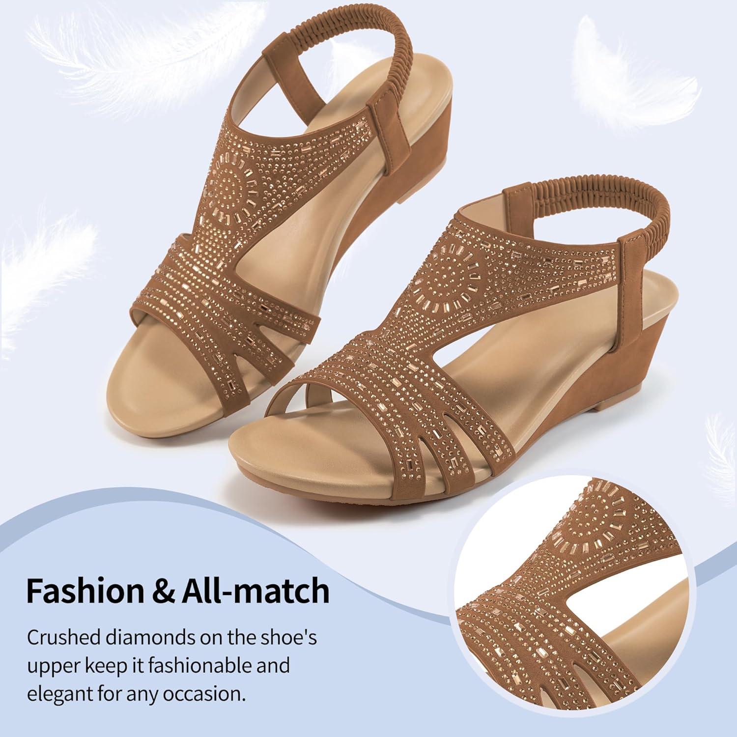 imageWomens Wedge Sandals Platform  Comfortable Open Toe Wedge Sandals Women Dressy Summer  Fashion Ladies Party WedgesBrown
