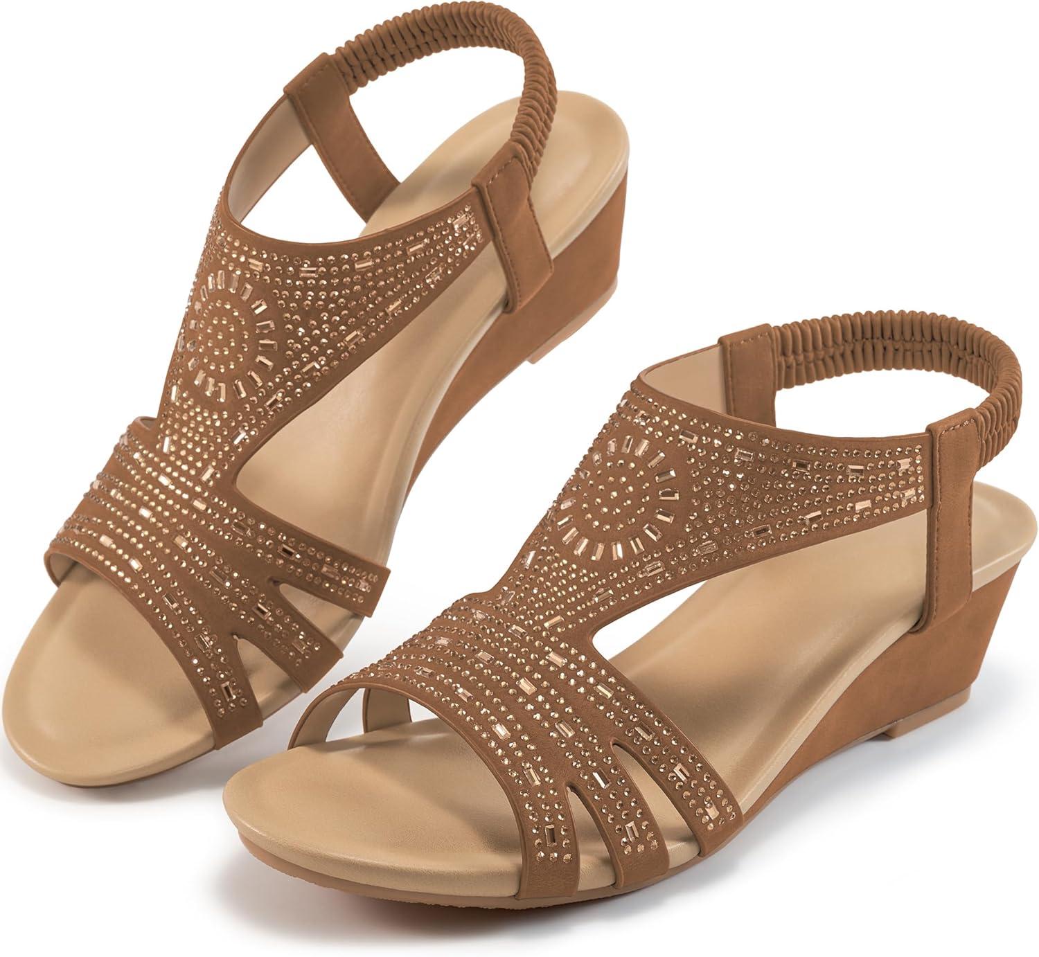 imageWomens Wedge Sandals Platform  Comfortable Open Toe Wedge Sandals Women Dressy Summer  Fashion Ladies Party WedgesBrown