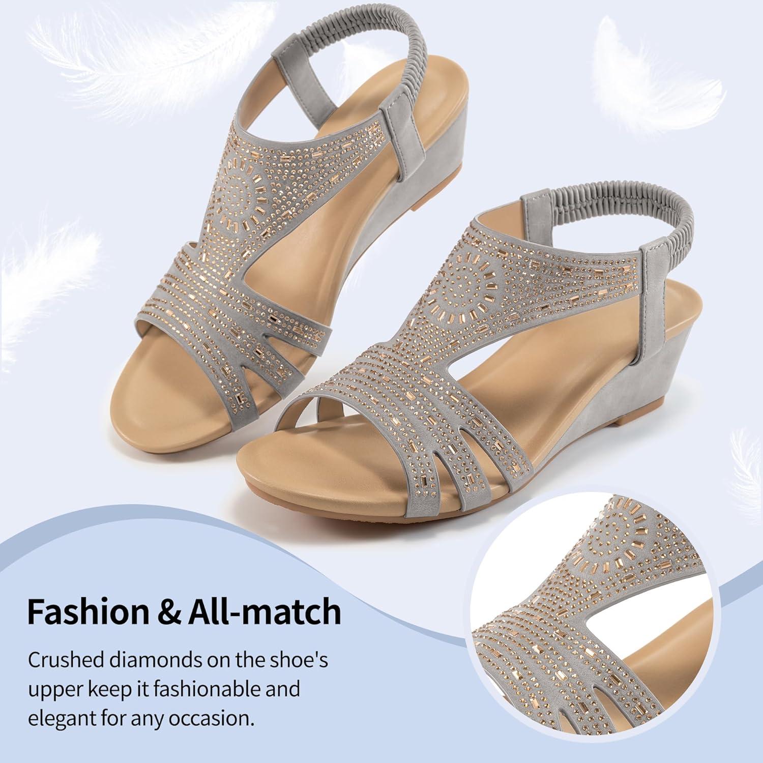 imageWomens Wedge Sandals Platform  Comfortable Open Toe Wedge Sandals Women Dressy Summer  Fashion Ladies Party WedgesGrey