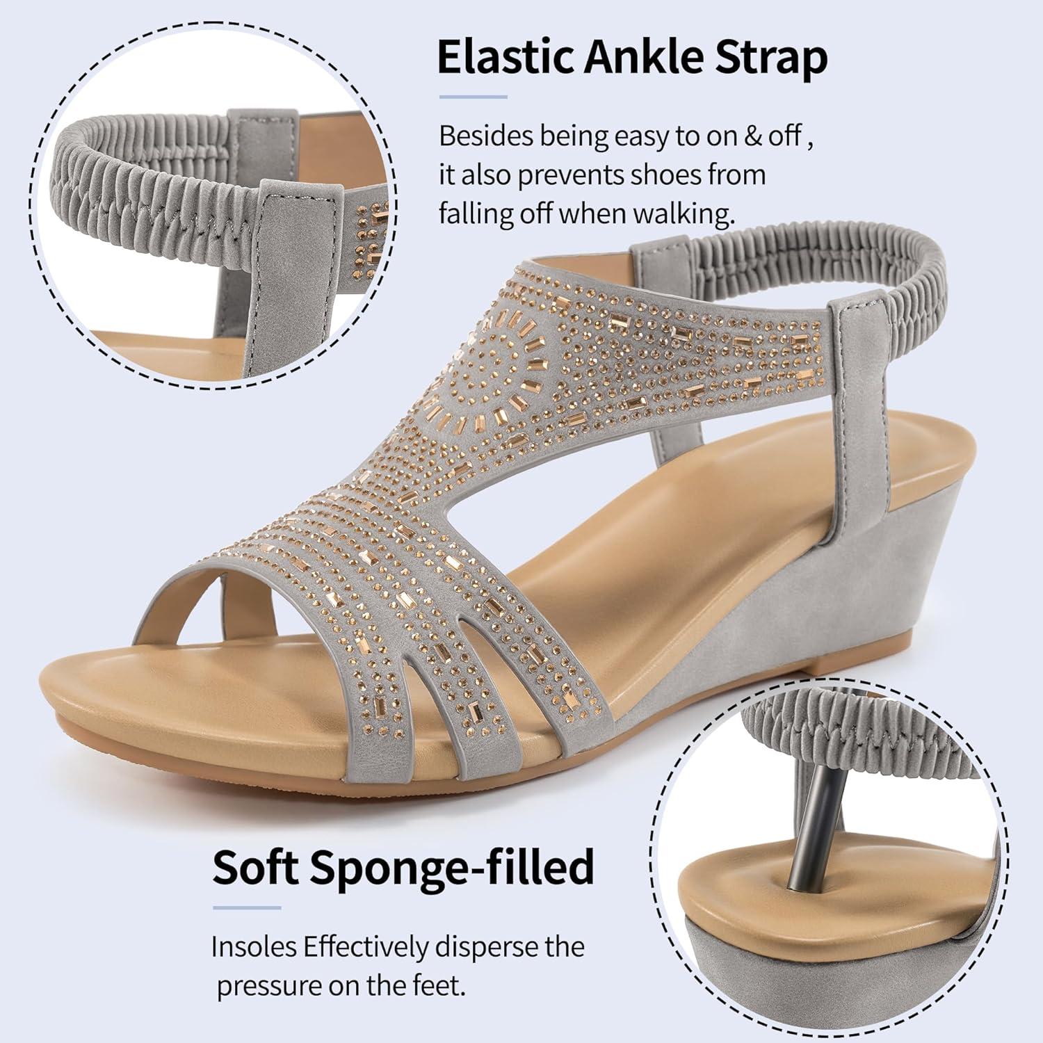 imageWomens Wedge Sandals Platform  Comfortable Open Toe Wedge Sandals Women Dressy Summer  Fashion Ladies Party WedgesGrey