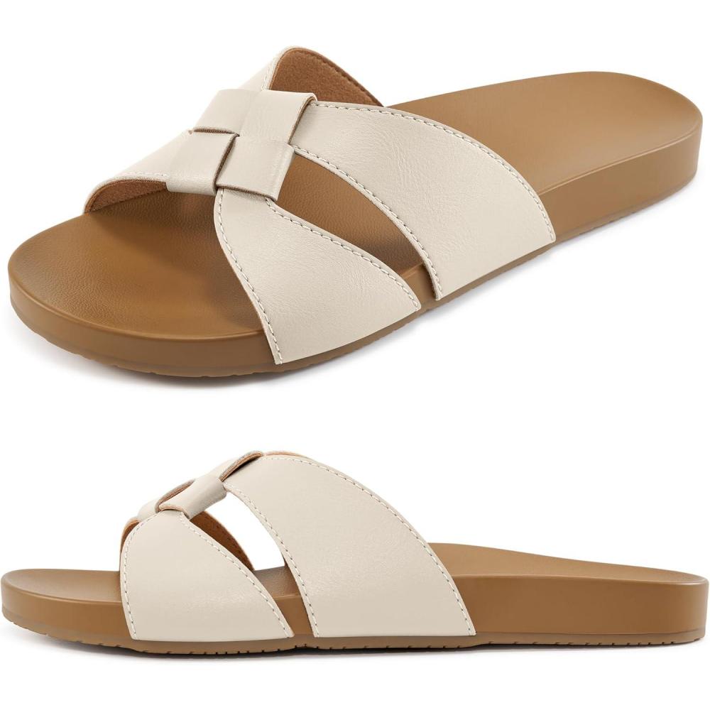 imageArch Support Sandals for Women Comfortable Dressy Summer Slides  Ladies Walking Beach Shoes Indoor OutdoorBeige