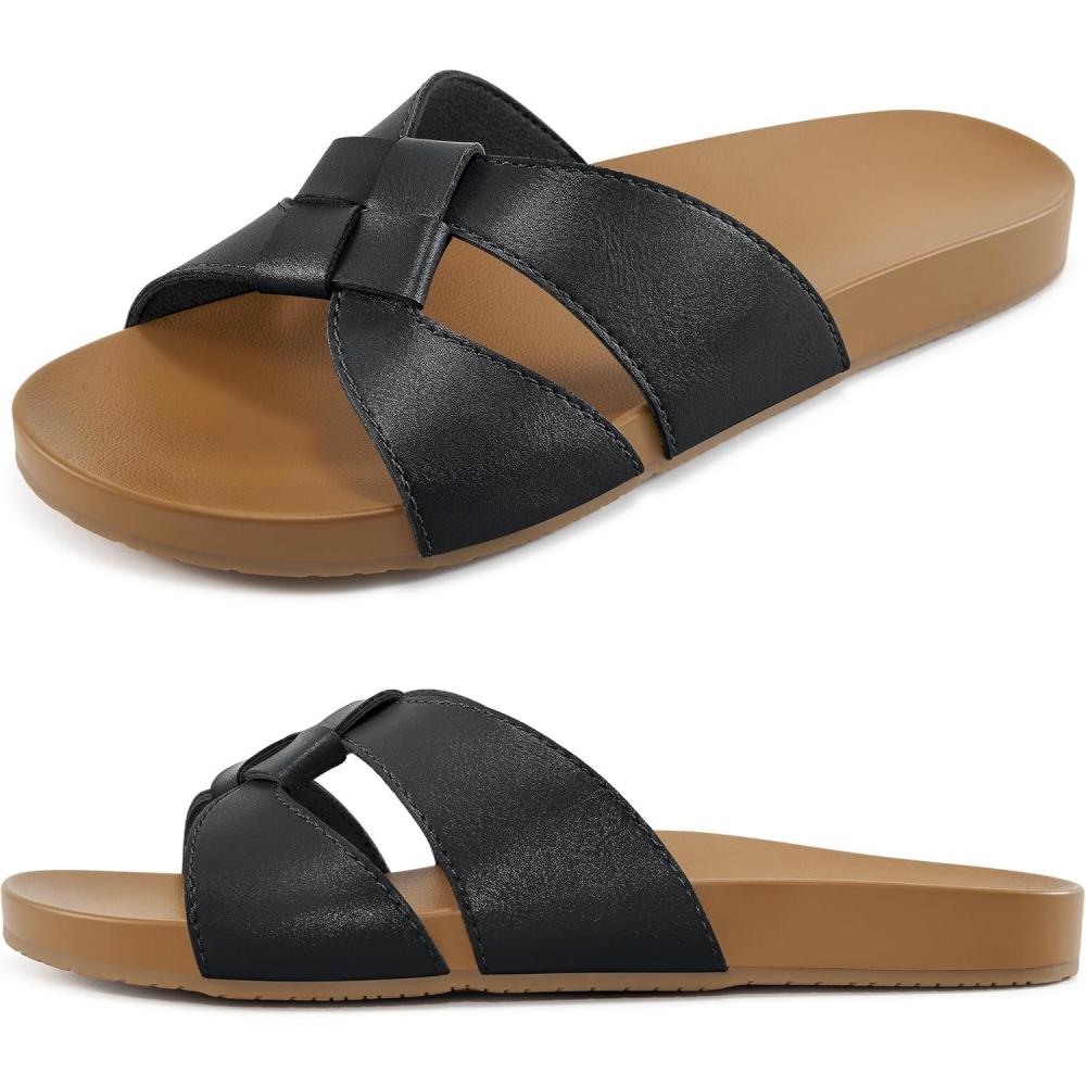 imageArch Support Sandals for Women Comfortable Dressy Summer Slides  Ladies Walking Beach Shoes Indoor OutdoorBlack