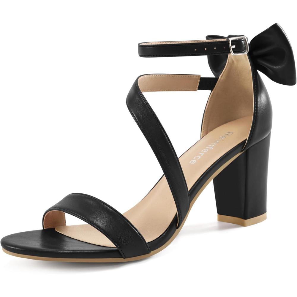 imageChunky Heels for Women Wedding Comfortable Ladies Bow Heel Sandals for Prom Party  Bridal Dressy Walking ShoesBlack
