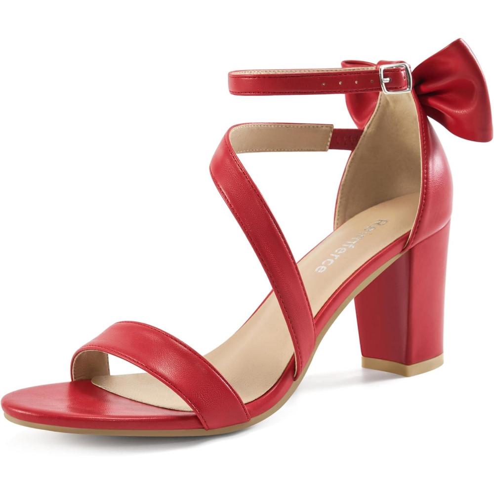 imageChunky Heels for Women Wedding Comfortable Ladies Bow Heel Sandals for Prom Party  Bridal Dressy Walking ShoesRed