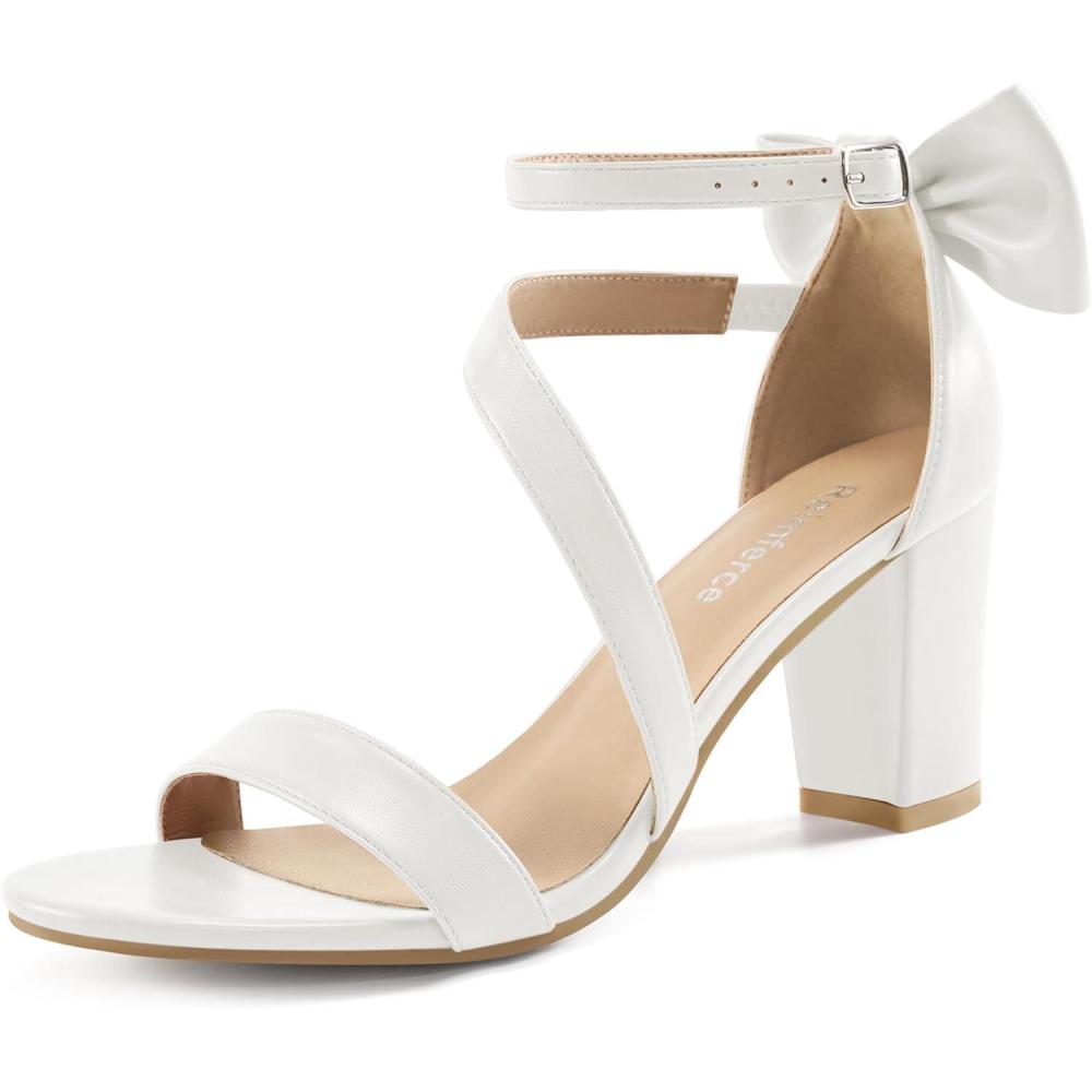 imageChunky Heels for Women Wedding Comfortable Ladies Bow Heel Sandals for Prom Party  Bridal Dressy Walking ShoesWhite