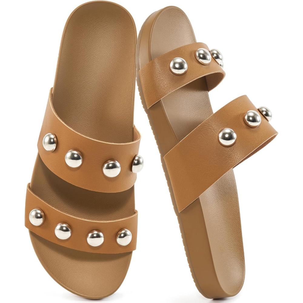 imageComfort Sandals for Women Outdoors Arch Support Open Toe Womens Sandals  Casual Slip On Beach Slides for WomenBrown