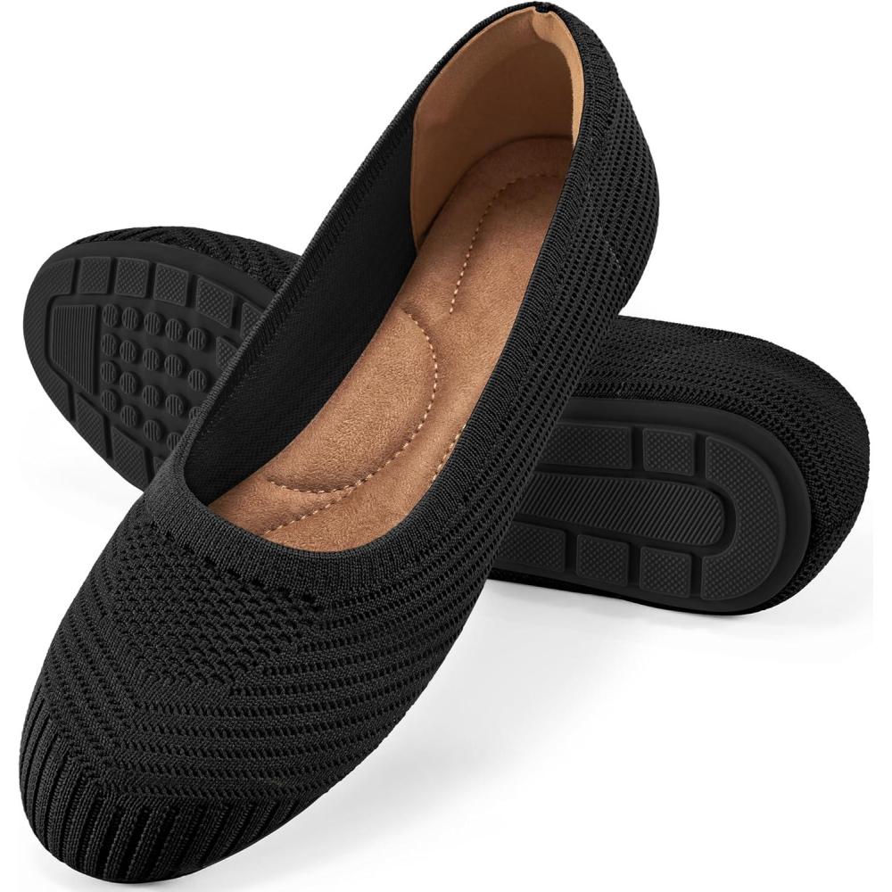 imageFlats for Women Ballets Shoes Comfortable Knitted Dressy Work Flats  Ladies Wedding Flat Casual ShoesBlack