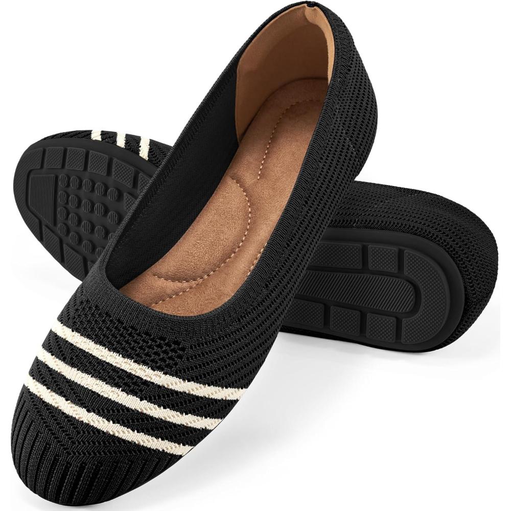imageFlats for Women Ballets Shoes Comfortable Knitted Dressy Work Flats  Ladies Wedding Flat Casual ShoesBlack Stripe