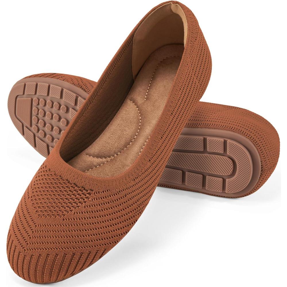 imageFlats for Women Ballets Shoes Comfortable Knitted Dressy Work Flats  Ladies Wedding Flat Casual ShoesBrown