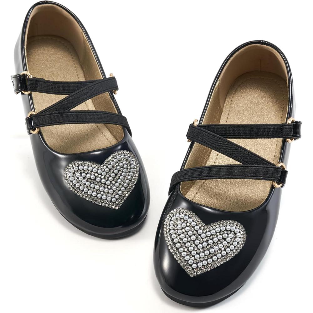 imageGirls Dress Shoes Flats Little Kid Princess Flat for Birthday Wedding  Toddler Ballerina Shoe for School WalkingBlack