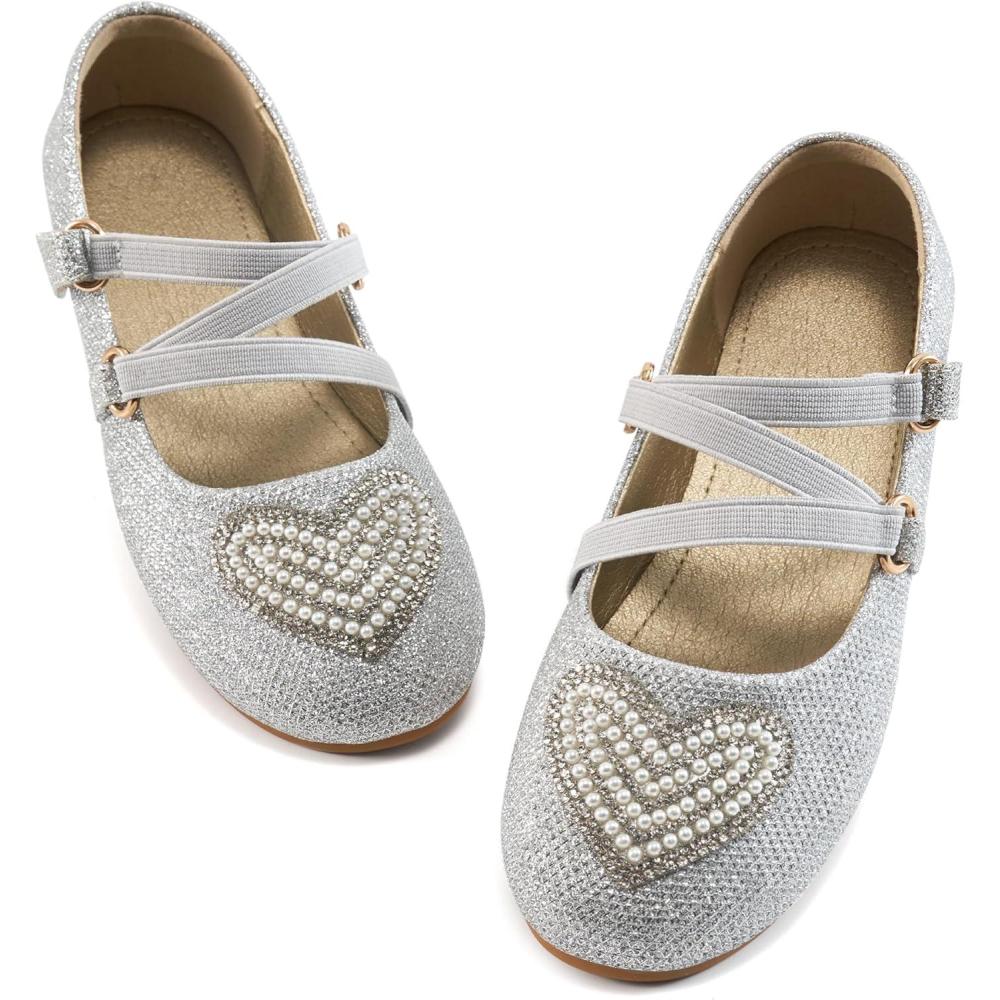 imageGirls Dress Shoes Flats Little Kid Princess Flat for Birthday Wedding  Toddler Ballerina Shoe for School WalkingSilver