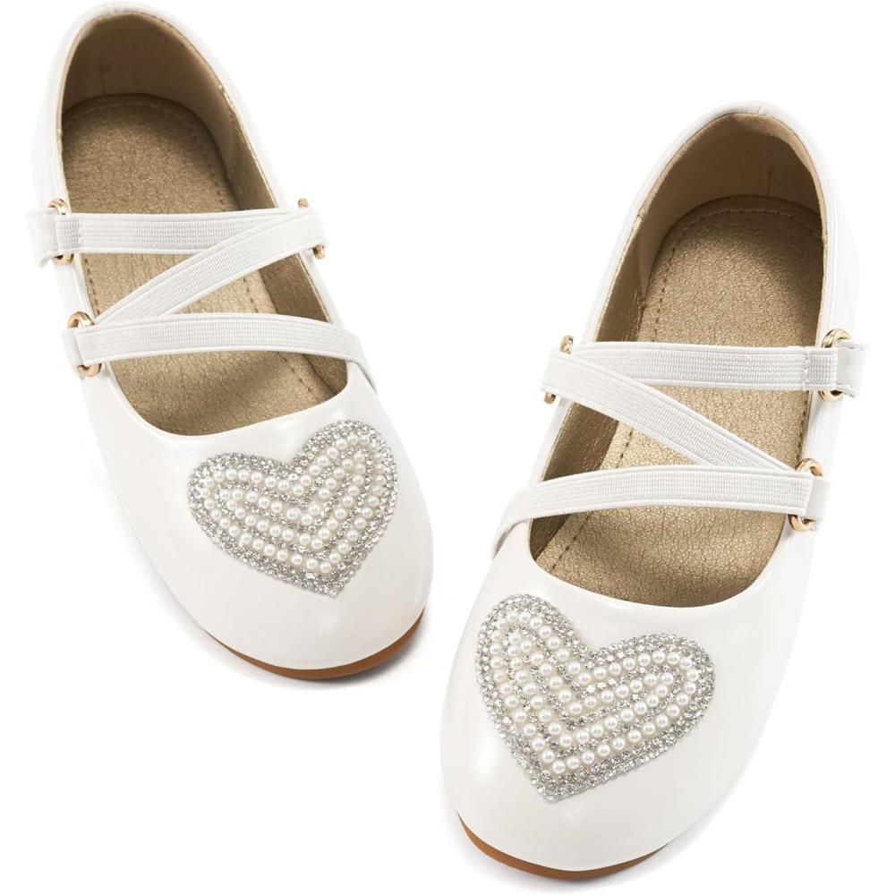 imageGirls Dress Shoes Flats Little Kid Princess Flat for Birthday Wedding  Toddler Ballerina Shoe for School WalkingWhite