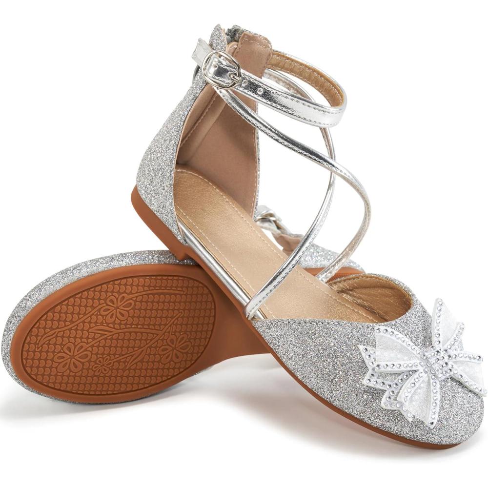 imageGirls Dress Shoes Flats Little Kid Princess Wedding Party Ballet Flat  School Shoe for GirlSilver
