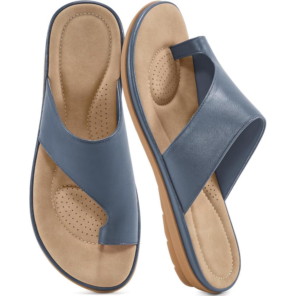 imageSummer Flat Sandals for Women Comfortable Walking Dressy Slides for 2025  Ladies Orthopedic Casual Shoes Indoor OutdoorBlue