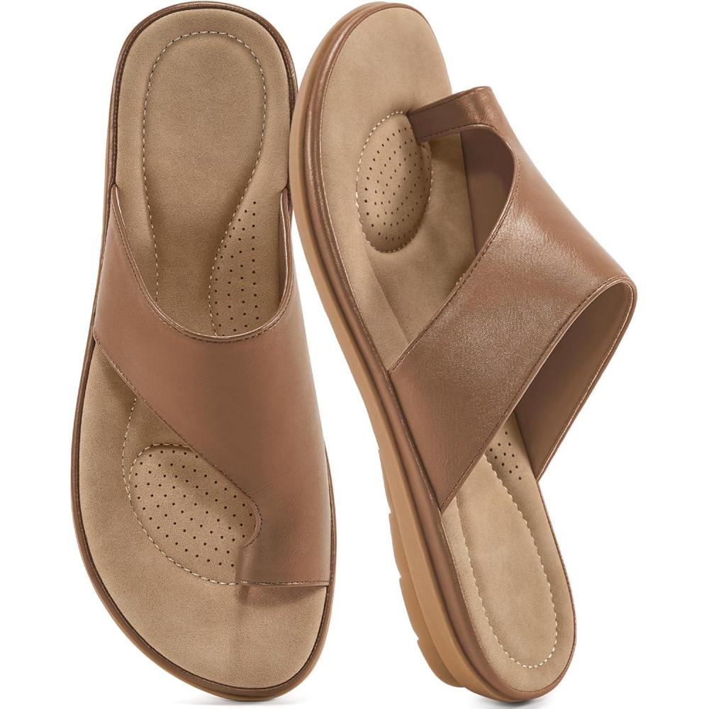 imageSummer Flat Sandals for Women Comfortable Walking Dressy Slides for 2025  Ladies Orthopedic Casual Shoes Indoor OutdoorBrown