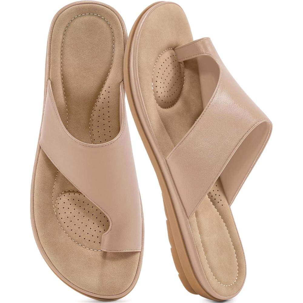 imageSummer Flat Sandals for Women Comfortable Walking Dressy Slides for 2025  Ladies Orthopedic Casual Shoes Indoor OutdoorLight Pink