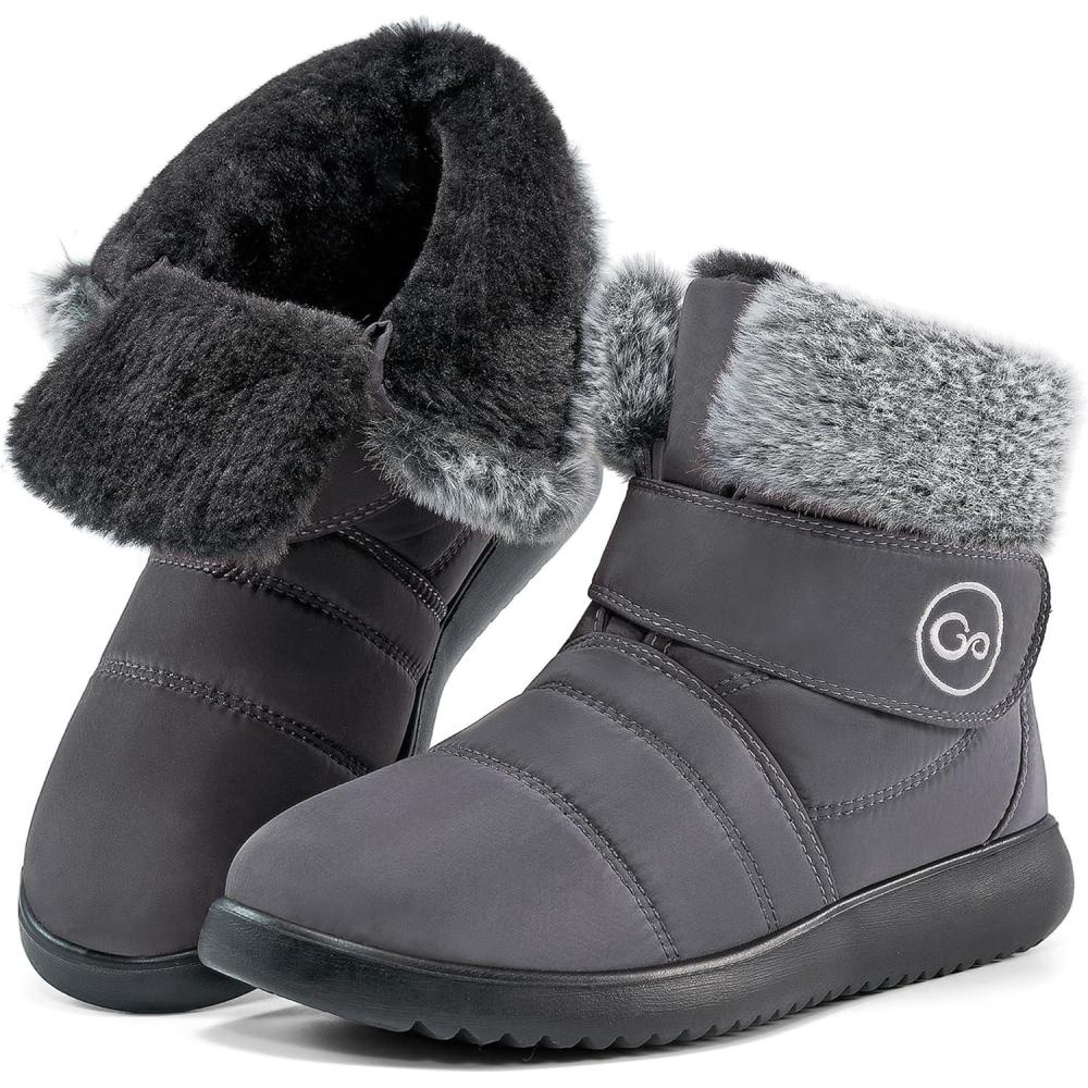 imageWomen Snow Boots Winter Shoes With Hook Loop Comfortable Fur Lined Boots for Women Waterproof Slip On Booties Warm Anti Slip ShoesGrey