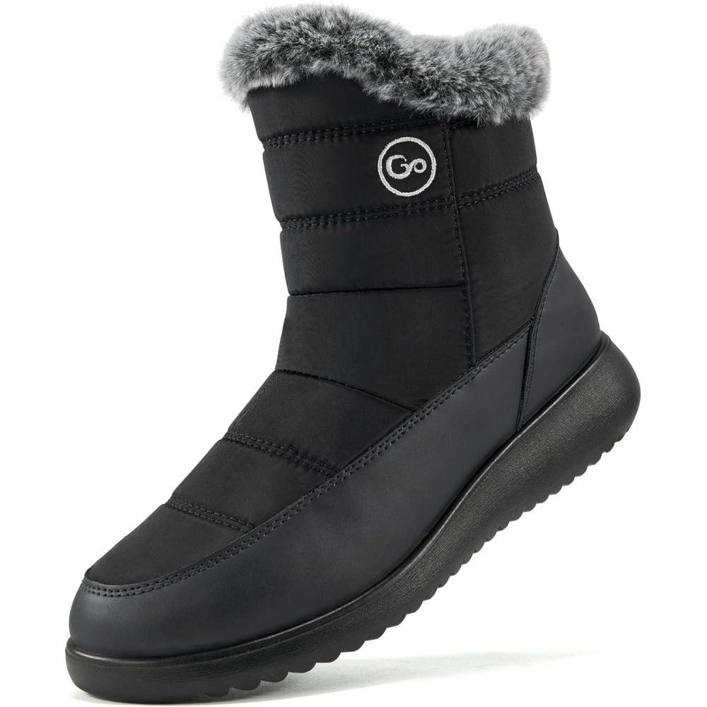 imageWomen Winter Snow Boots Waterproof Mid Calf Womens Boots with Fur Lined Anti Slip Zipper Booties Comfortale Outdoor ShoesBlack