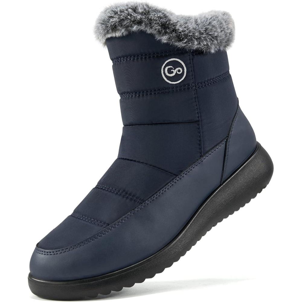 imageWomen Winter Snow Boots Waterproof Mid Calf Womens Boots with Fur Lined Anti Slip Zipper Booties Comfortale Outdoor ShoesDarkblue